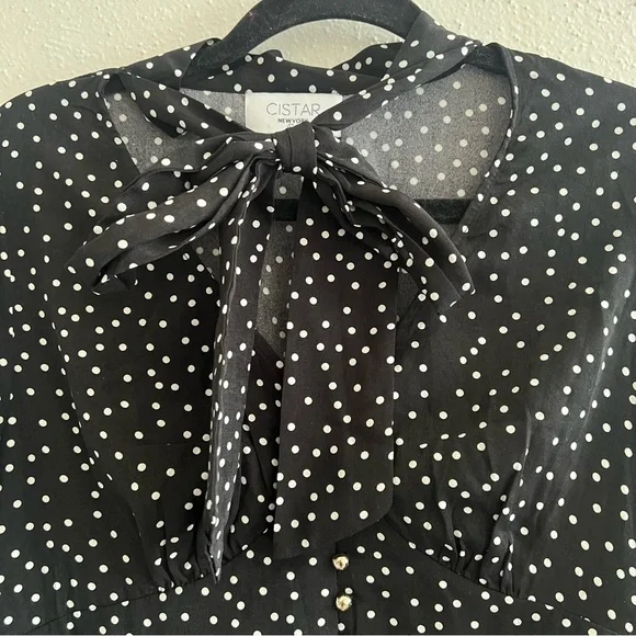 CISTAR M Black White Polka Dot Bow Tie Dress Large - Picture 8 of 8
